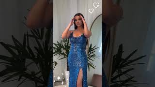 Mermaid Prom Dresses for Women with Slit Sparkly Sequins Cowl Neck [upl. by Adelia610]