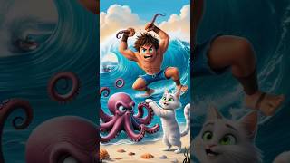 Cat dad Rescues kitten from giant octopus cat cut catlover catvideos [upl. by Esorbma]