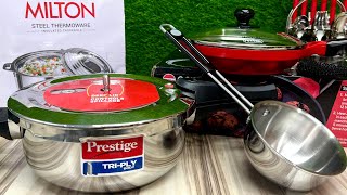 🛍Big Amazon Kitchen Sale 🛍 prestige cooker steel kadai Triply tadka pan Appe pan [upl. by Nahtnoj]