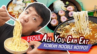 All You Can Eat KOREAN NOODLE Hotpot amp TONKATSU Fried Pork Cutlet in Seoul [upl. by Irap879]