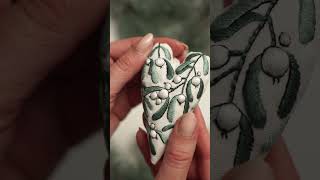 HOW TO MAKE A HEART SHAPE CHRISTMAS ORNAMENT Tutorial  Mistletoe Embroidery [upl. by Cohligan]