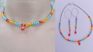 How To Make Bicone Necklace And Earrings DIY Simple Bicone Necklace And Earrings [upl. by Llehcal]