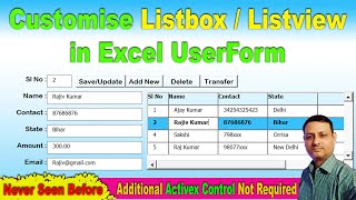 How to Create Customise Listbox  Listview control in Excel VBA  Class Module  Data Entry Software [upl. by Ettelrahc]