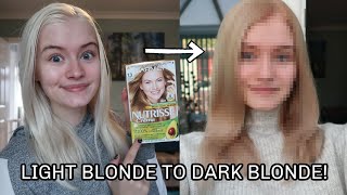 DYEING MY HAIR LIGHT BLONDE TO DARK BLONDE  Garnier 73 Dark Golden Blonde [upl. by Anyat]