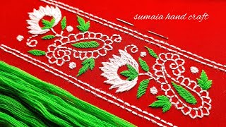 Beautiful borderline embroidery design stitchedহাতের কাজের জামার বর্ডার সেলাই ডিজাইন। [upl. by Inilahs]