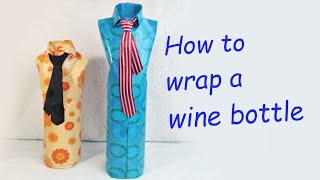 Wrapping a wine bottle  shirt and tie bottle wrap  如何包裝壹瓶紅酒送禮 bottlegiftwrapping [upl. by Ahsiem]