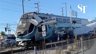 Plane hit by train after crashing on train tracks in Los Angeles [upl. by Shakespeare]