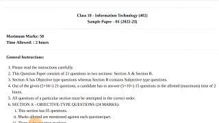 Class 10 Information Technology CBSE Sample Paper 202324  CBSE IT 402 Sample Paper [upl. by Tenahs]