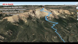 Pikes Peak Marathon 2023 fly over the halfmarathon 3D course map [upl. by Huber]