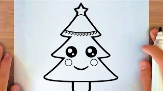 HOW TO DRAW A CUTE CHRISTMAS TREE [upl. by Wickham616]