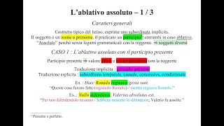 Lablativo assoluto  1  3  Caratteri generali e uso col participio presente  Pillole di Latino [upl. by Ehlke]