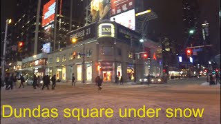 Walking with the Sony FDR  X3000 in low light A winter night at Dundas Square Toronto [upl. by Siocnarf281]