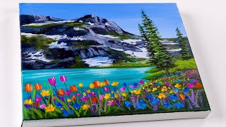 Landscape painting spring lake  Acrylic painting  Aham Art [upl. by Meit]