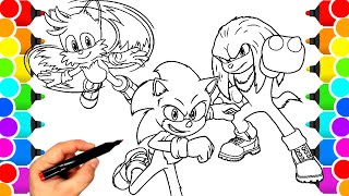 Sonic Coloring Pages NEW Sonic Team NEW Sonic in the movie 3 Tails Knuckles Amy Rose COLORING 44с [upl. by Penney112]