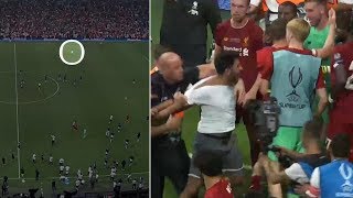 Crazy moment Liverpool goalkeeper Adrian INJURED by pitchinvading fan  2019 UEFA Super Cup [upl. by Sternlight557]