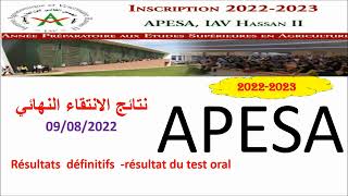 Résultats définitifs APESA 2022 2023 Résultat test oral APESA [upl. by Folberth637]