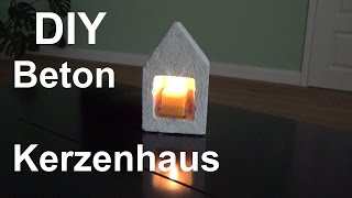 DIY Kerzenhaus aus Beton basteln selber machen Kerzenhalter aus Beton gießen Betonhaus shabby chic [upl. by Cullin122]