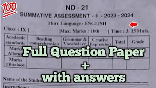 ap 9th class english Sa2 question paper 20249th class Sa2 english question paper 2024 with answers [upl. by Cyrille]