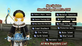 Toram Online  New Stoodies Experiment Lv 220 amp All New Registlets List  Op Registlet [upl. by Swec]