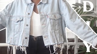 ✂️ DIY Distressed Hem Jacket  Revamping an Oversized Jacket [upl. by Shifrah]