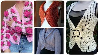 Stylish woolen Crochet jacket Designs For WomenKnitted Half SweaterVest Design For Girl [upl. by Notpmah72]