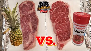 Tenderize steaks in 30 minutes Testing Pineapple and Adolphs Steak Tenderizer [upl. by Eseuqcaj]