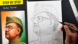 How to draw Netaji Subhash Chandra Bose Step by step  Outline tutorial [upl. by Albarran]