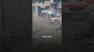 Ambulance targeted by Israeli gunfire near Kamal Adwan hospital [upl. by Darraj]