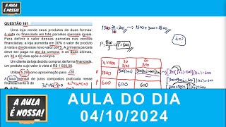 A Aula é Nossa 04102024  Aula completa RESOLUÇÃO ENEM 2023 QUESTÕES 161  165 PROVA AZUL [upl. by Yraunaj902]