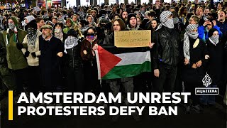 Amsterdam violence aftermath ProPalestinian protesters defy demonstration ban [upl. by Karine]