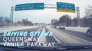 Driving Ottawa  Queensway to Vanier Parkway  Dash Cam [upl. by Rhianon]