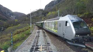 TRAIN DRIVERS VIEW Flåm  Myrdal Trains meet at Berekvam [upl. by Ecinwahs]