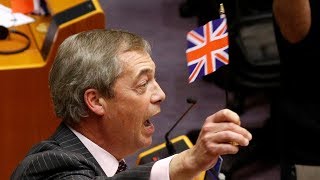 Nigel Farage’s final speech to European Parliament cut short after he waves flag [upl. by Jack]