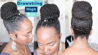 EASY Drawstring Ponytail Protective Style on Natural Hair  High Bun with Drawstring  HERGIVENHAIR [upl. by Nhguaved]