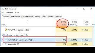 how to disable antimalware service executable CPU windows 10 [upl. by Dagall]