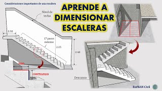 DISEÑO DE ESCALERA DE DOS TRAMOS  DIMENSIONES [upl. by Oijile]