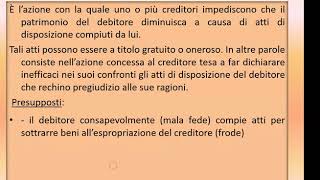 MEZZI DI CONSERVAZIONE DELLA GARANZIA PATRIMONIALE AZIONE SURROGATORIA E AZIONE REVOCATORIA [upl. by Lin147]