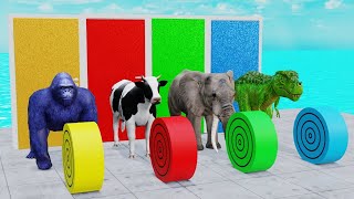 Long Slide Game With Elephant Gorilla Buffalo Hippopotamus Tiger  3d Animal Game  Funny 3d Animals [upl. by Eah945]