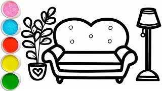 Sofa Drawing Painting Colouring For Kids and Toddlers How To Draw Sofa [upl. by Walcott]