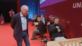 Magnus is late again and Garry Kasparov plays his first move [upl. by Ieppet]