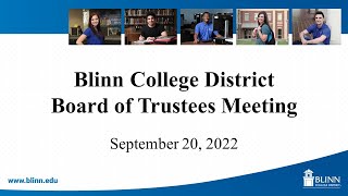 Blinn College District  Regular Board Meeting  September 20 2022  Introduction [upl. by Odlareg613]