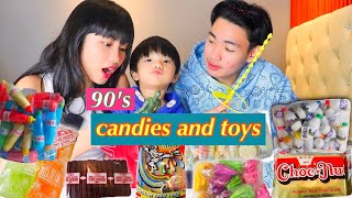 Trying 90s Childhood Candies and Toys with baby kai  Sammy Manese [upl. by Niddala679]