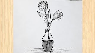 How to draw flowers in a vase  Easy flower drawing [upl. by Noived878]