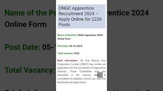 ONGC Apprentice Recruitment 2024  Apply Online for 2236 Posts [upl. by Ruder]