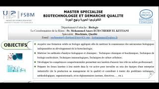 Master spécialisé  Biotechnologie et Démarche Qualité à la FS Ben MSik  concours  les modules [upl. by Baggett976]