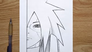 Easy anime half face drawing  How to draw Madara Uchiha step by step  naruto tutorial [upl. by Alrac783]