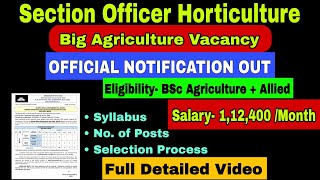 Section Officer Horticulture Detailed Notification Out Big Agriculture Recruitment Agriculture Mark [upl. by Arten175]