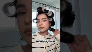 Velcro hair rollers  Easy bouncy curls blowout at home blowout hair hairstyle hairtutorial [upl. by Erolyat]