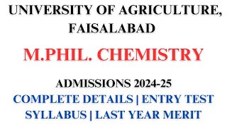 UAF MPhil Chemistry Admissions 202425  Chemistry  University of Agriculture Faisalabad [upl. by Giverin]