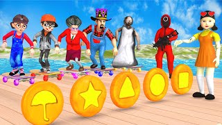 Scary Teacher 3D vs Squid Game SkateBoard Ramp vs HoneyComb Candy Shapes 5 Times Challenge [upl. by Nnylyahs743]